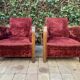 Paire de fauteuils club art déco velours frappé rouge bordeaux 1930