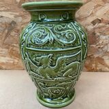Antique ironstone vase green ceramic relief decor made in england vintage