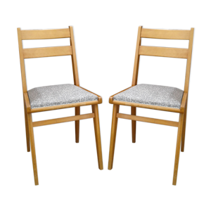 Paire de chaises hêtre et skaï années 1950-60