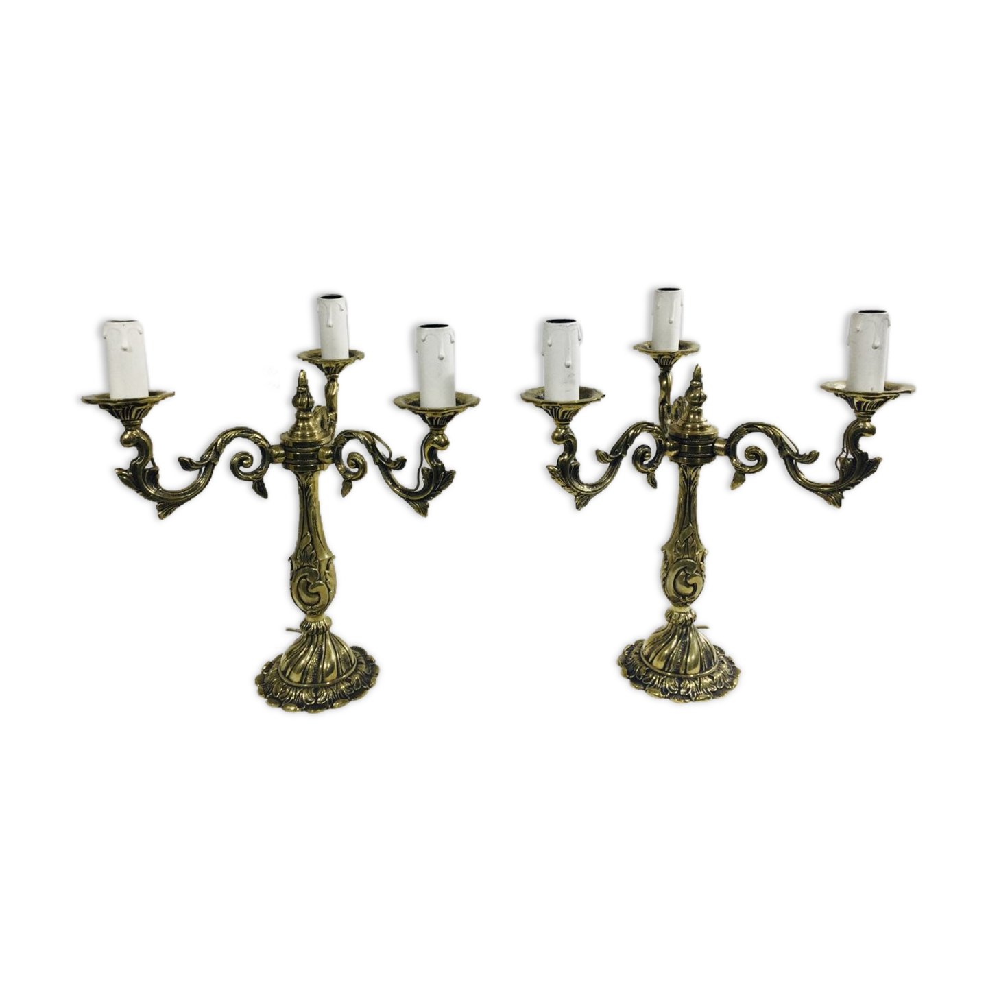 Pair of girandoles 3 bronze lights