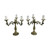 Pair of girandoles 3 bronze lights