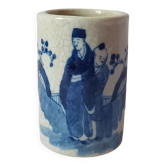 Vase cylindrique Bitong en céramique craquelée bleue et blanche, Chine fin XIXème s.