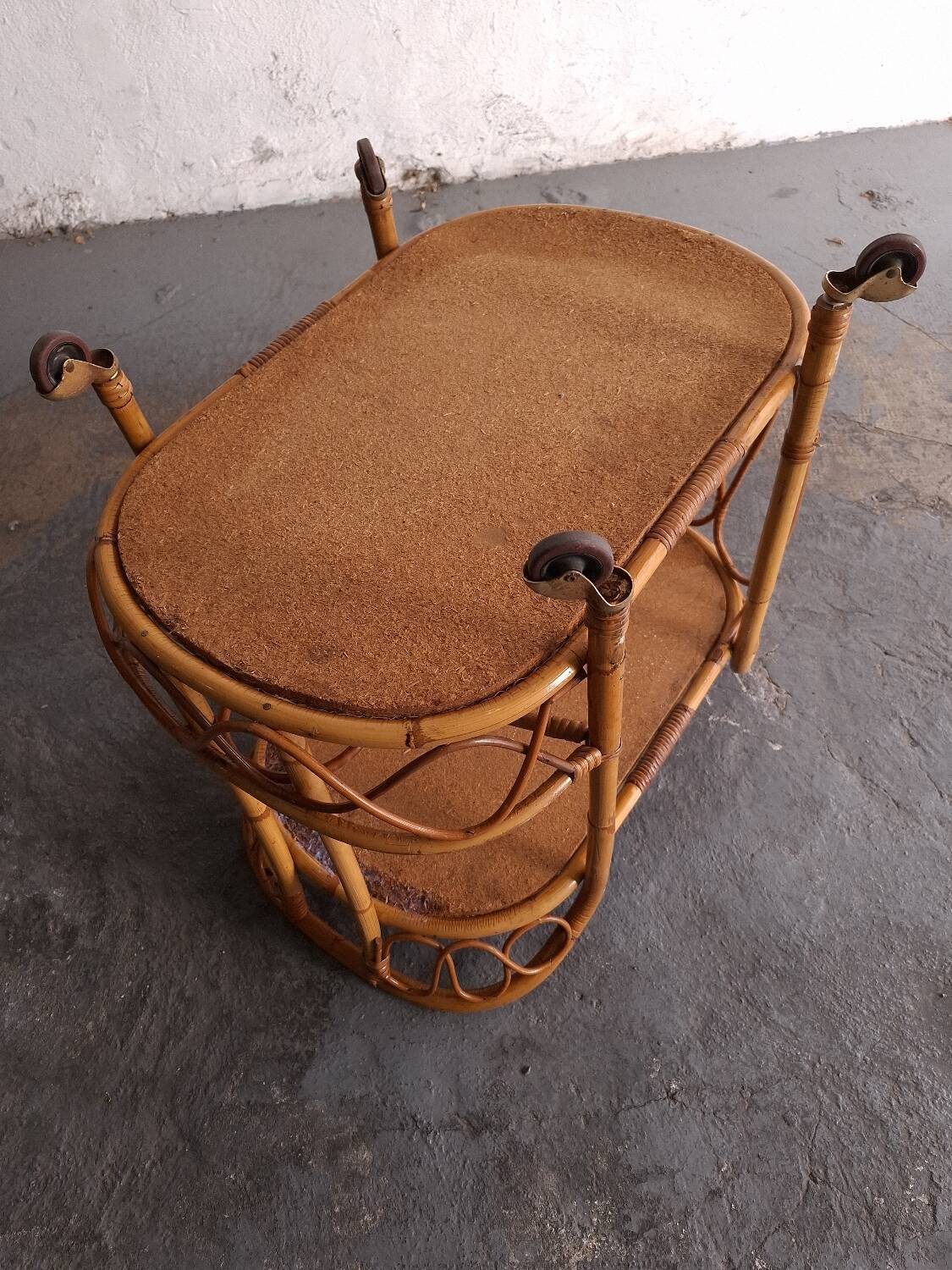 Vintage rattan serving trolley