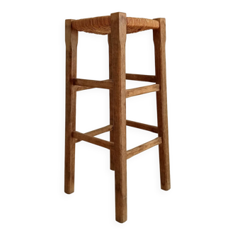 Vintage high stool in solid oak with mulched seat