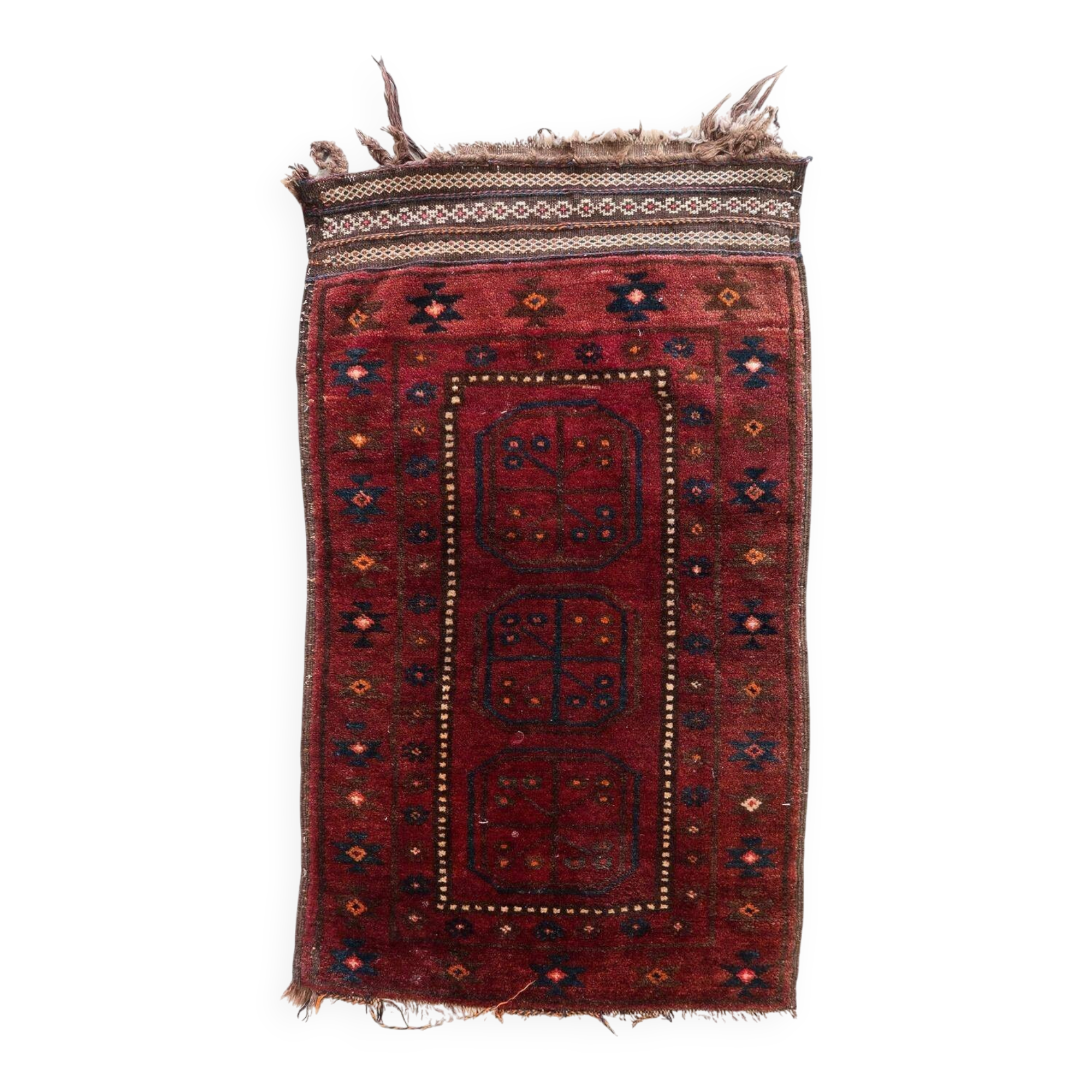 Handmade vintage Afghan Baluch rug 63cm x 109cm 1950s - 1С1169