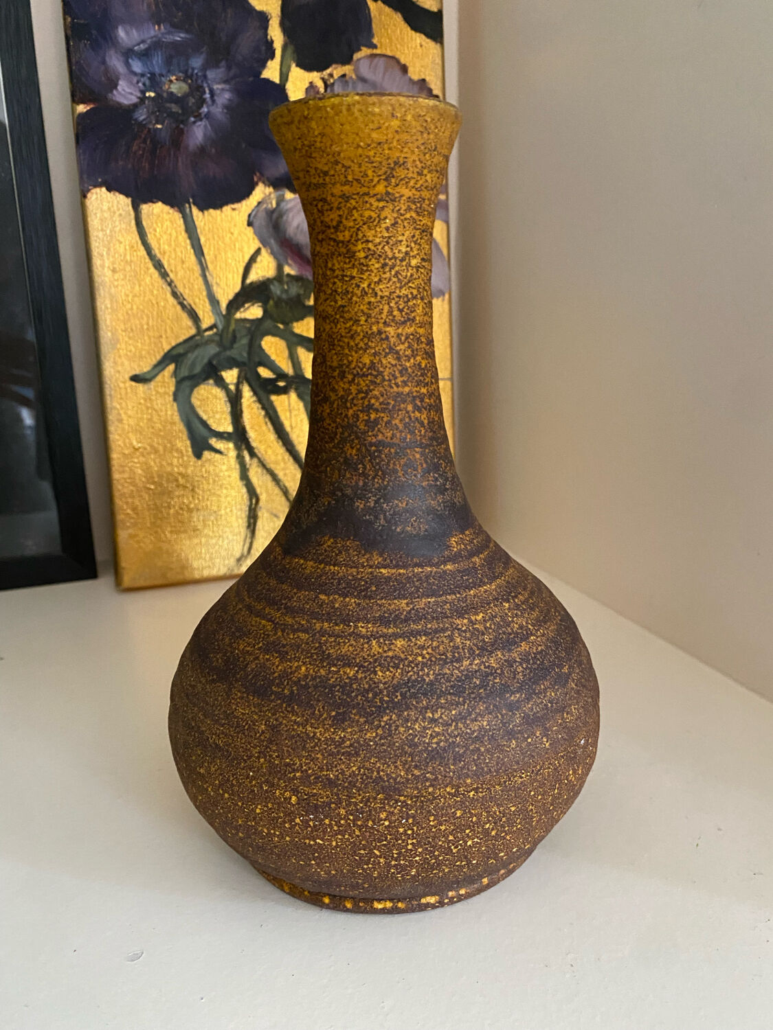 Golden yellow ochre Accolay ceramic vase