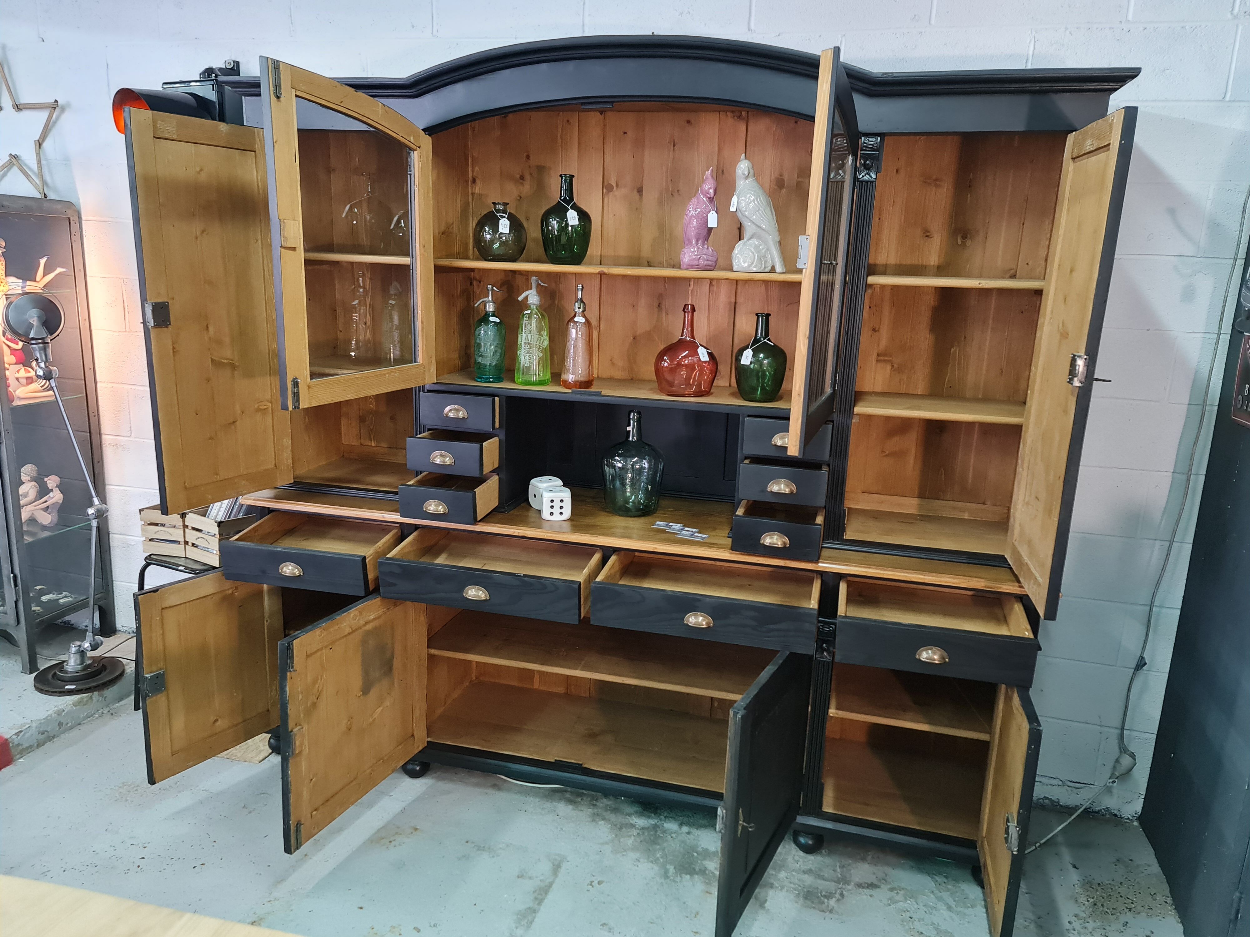 Large cabinet cabinet patina black buffet bookcase drawers