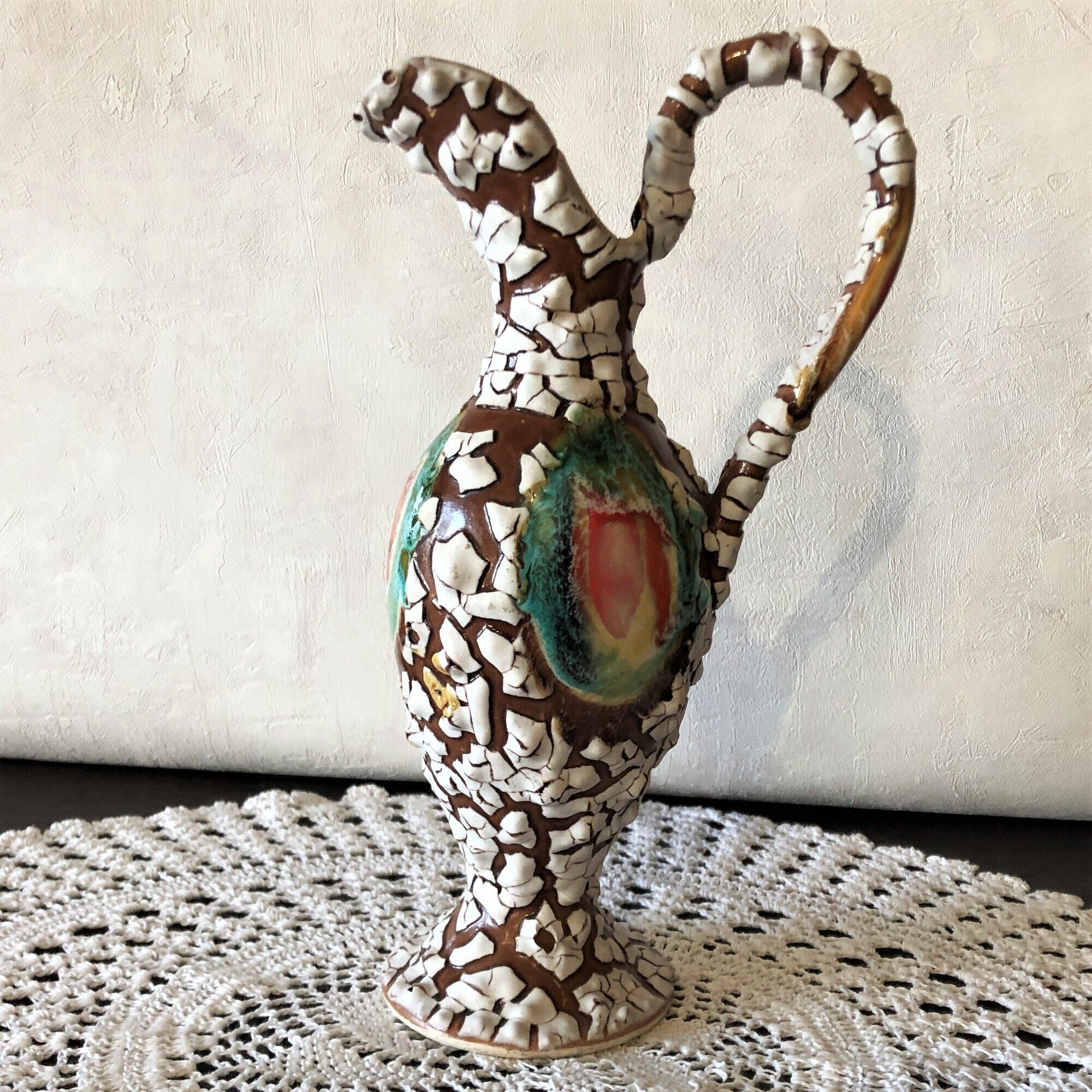 Carafe pitcher with handle, Vallauris style, sea foam, HYERES, vintage 60s
