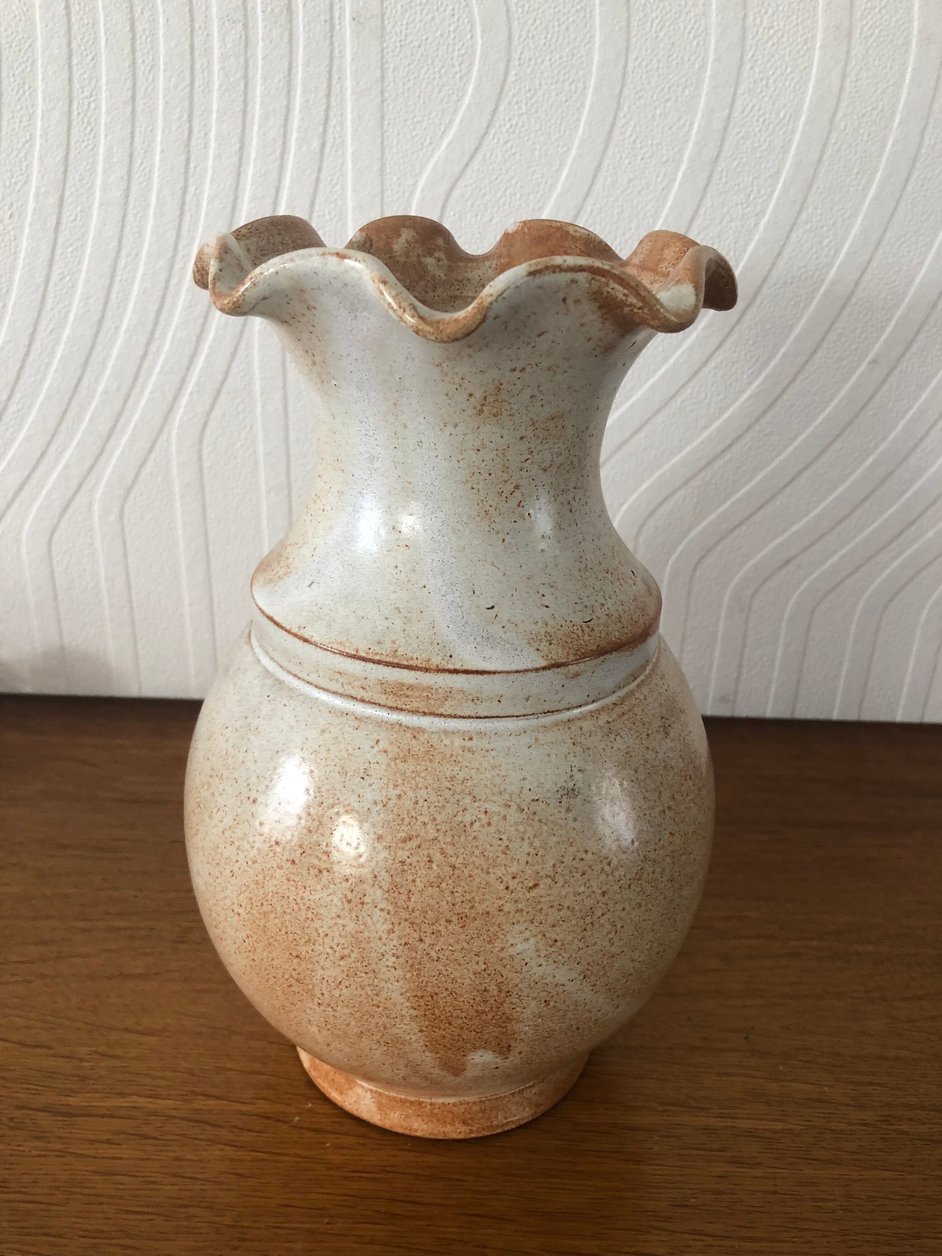 Faience vase signed Vallauris floral motifs