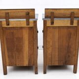 Pair of Art Dèco Italian Walnut and Grafite Gray Marble Bedside Tables,1920