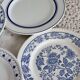 4 vintage mismatched flat plates in blue and white earthenware porcelain - Lot Emma