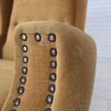 1970s, Danish high back armchair, furniture velour, oak wood legs.