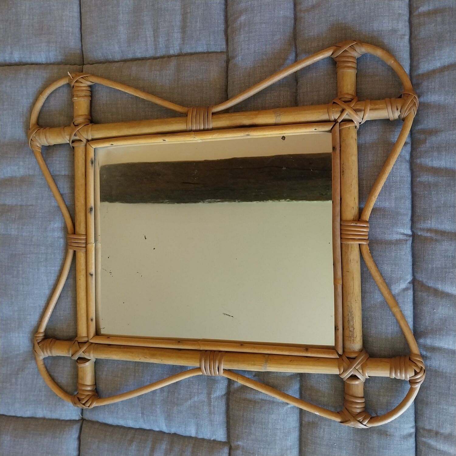 Authentic 1960s mirror in rattan/bamboo