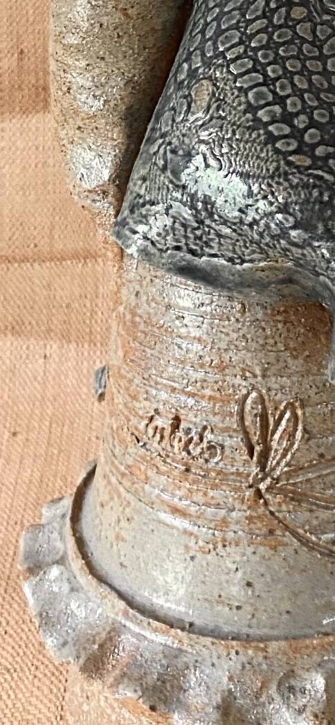 Lampe grès, câble tissu 2 M, abat-jour cordes  1960