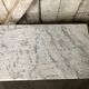 Old bistro table pied fer wrought black + white marble top vintage
