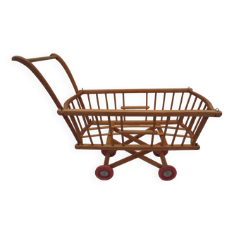 old doll's pram on wooden wheels, Dejou brand