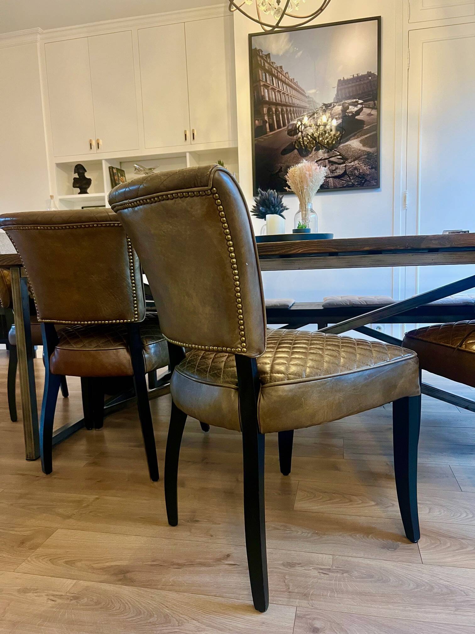 Set of 4 leather Chesterfield dining chairs