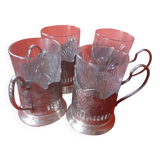 4 glasses engraved on their silver metal support;
