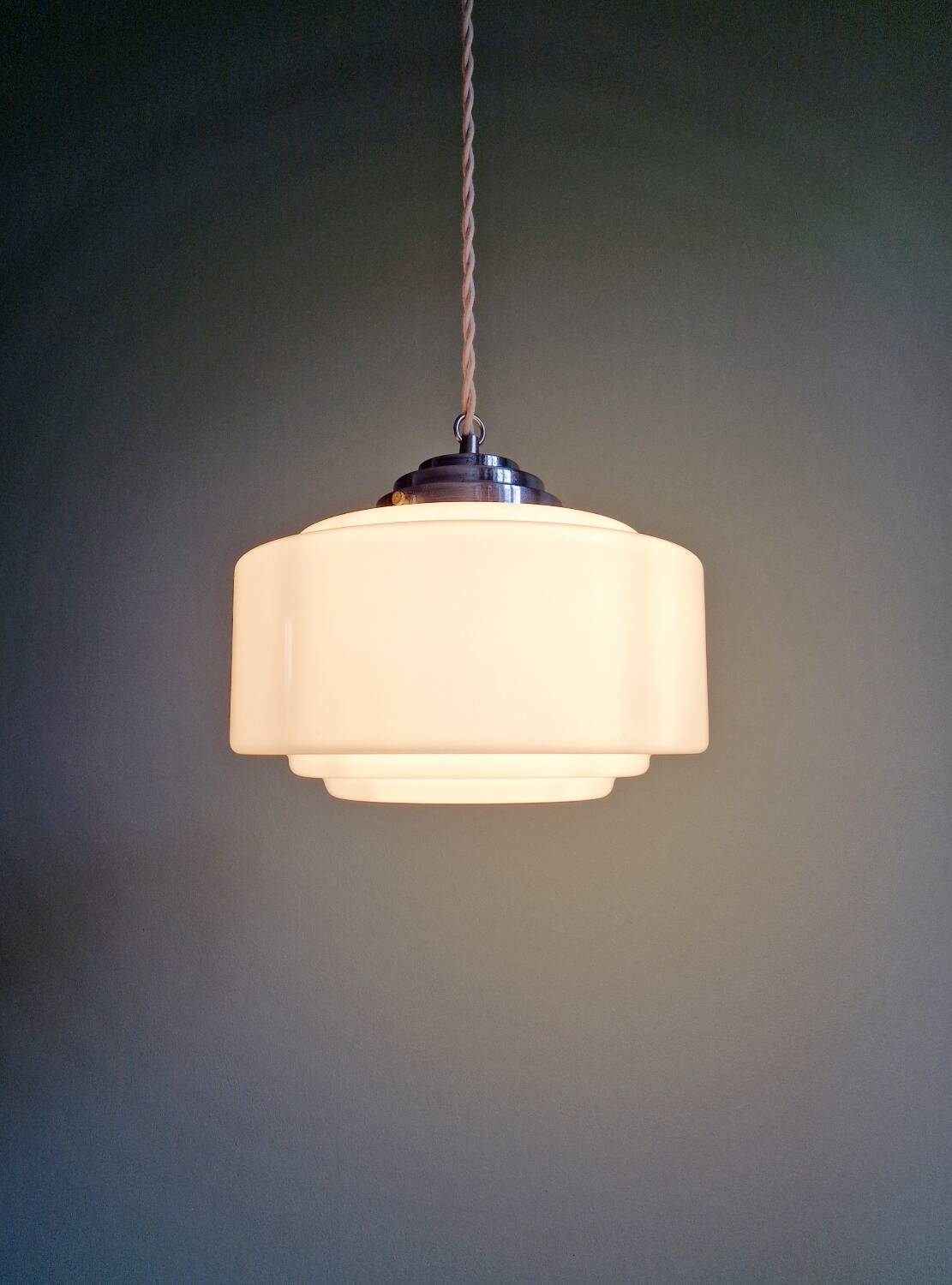 Art Deco pendant light in white opaline, 1920s-30s