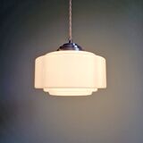 Art Deco pendant light in white opaline, 1920s-30s
