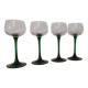 Set of 4 old Alsatian green stemmed wine glasses with vine decor engraved crystal arc