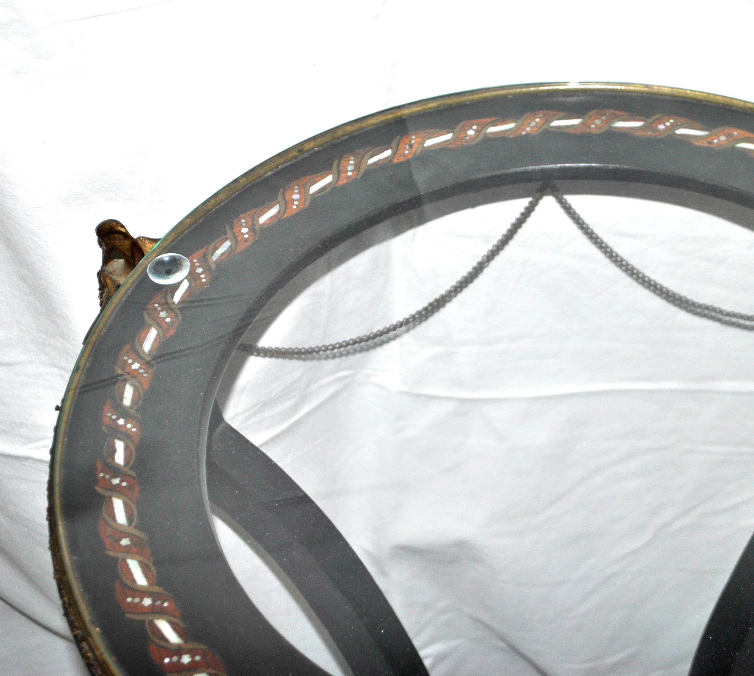 Napoleon III Gueridon Table blackened wood and gilded bronze swan - Mother-of-pearl marquetry top 19th century.