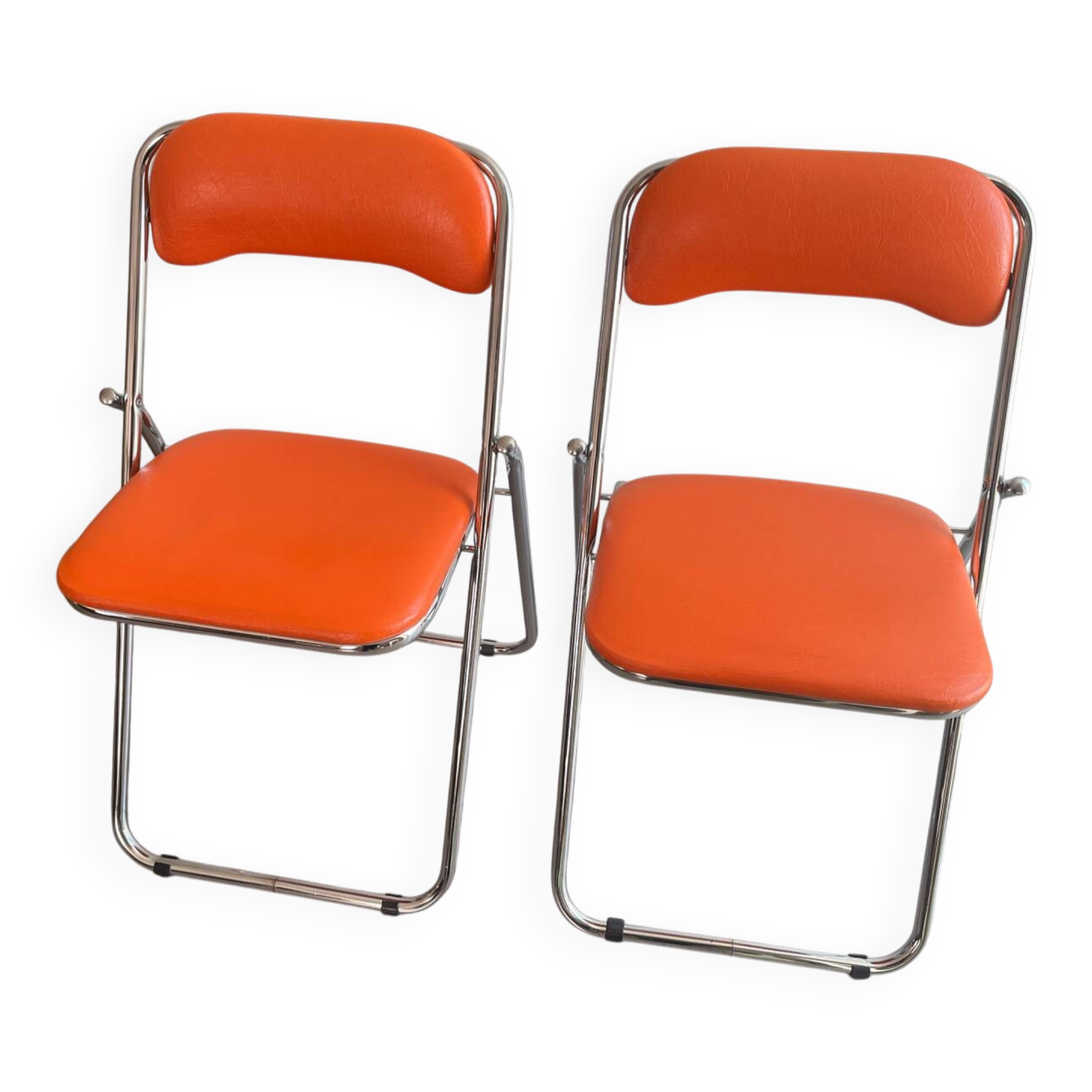 Vintage folding chairs Soudexvinyl Chrome / orange faux leather
