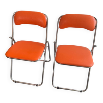 Vintage folding chairs Soudexvinyl Chrome / orange faux leather