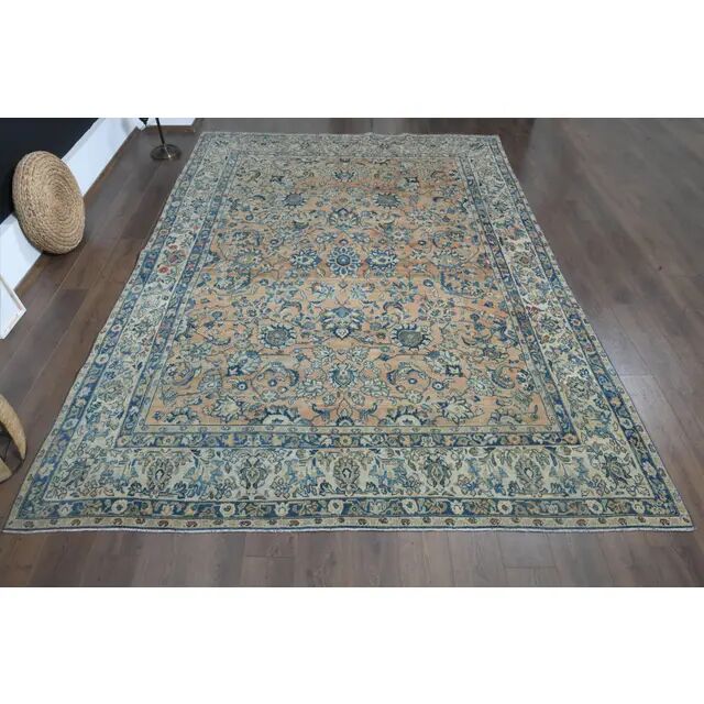 1970s Vintage Persian Handmade Wool Cotton Orange Area Rug 265x372