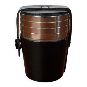 Mid-Century Modern German Metal and Leather Shot Cups Set, 1960s, Set of 5