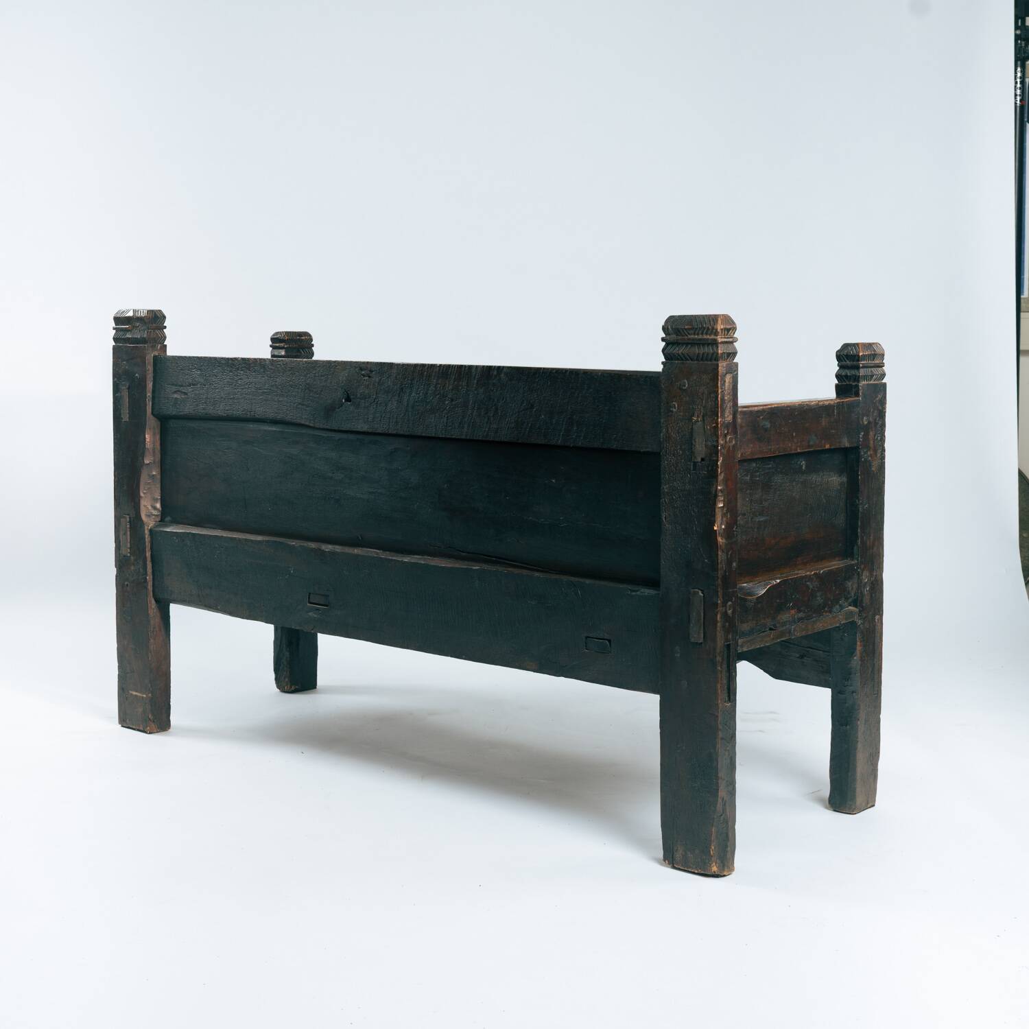 Antique walnut wooden Spanish siesta bench, Spain mid 1700s