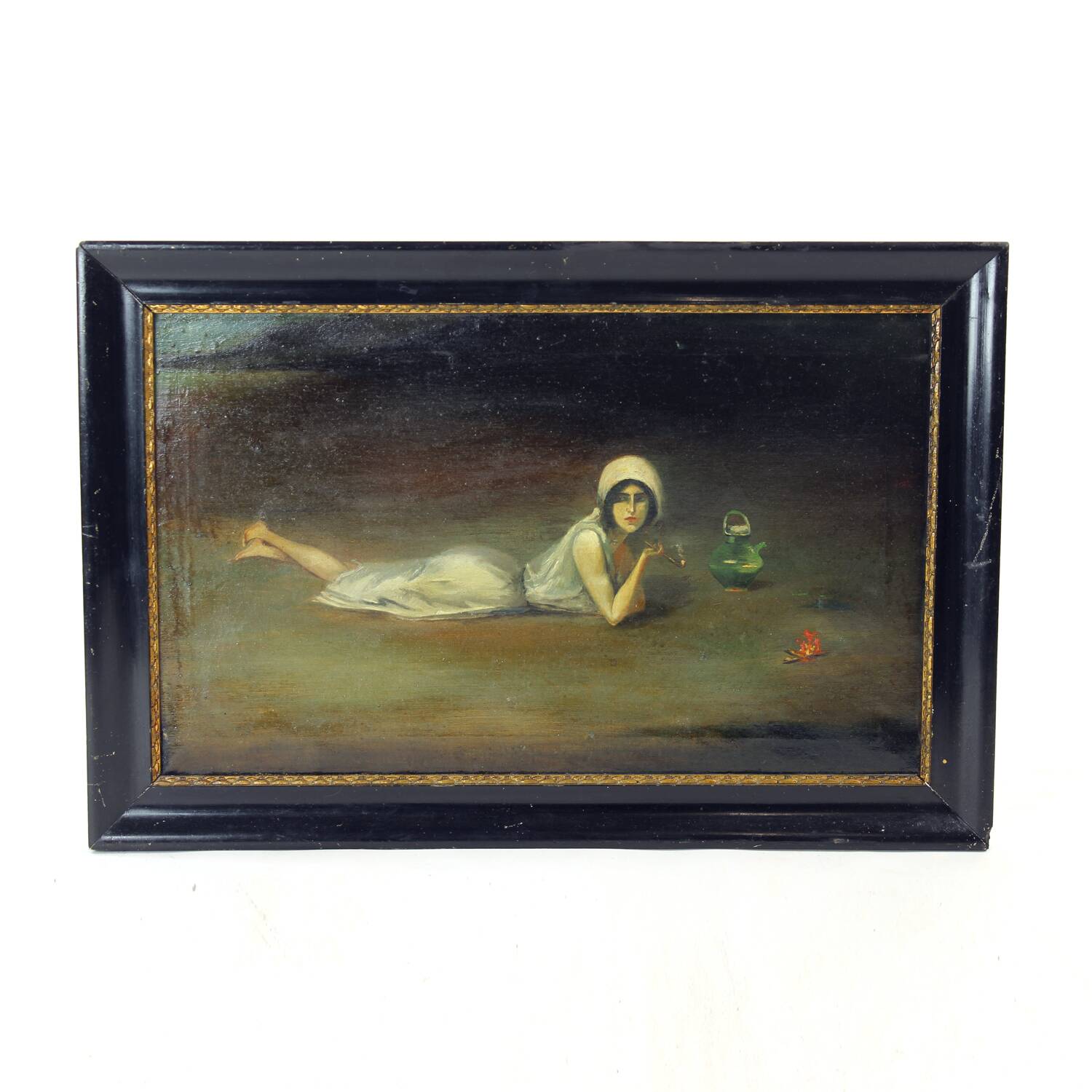 Peinture à l'huile vintage d'une gitane de Zamutov, Tchécoslovaquie, années 1940