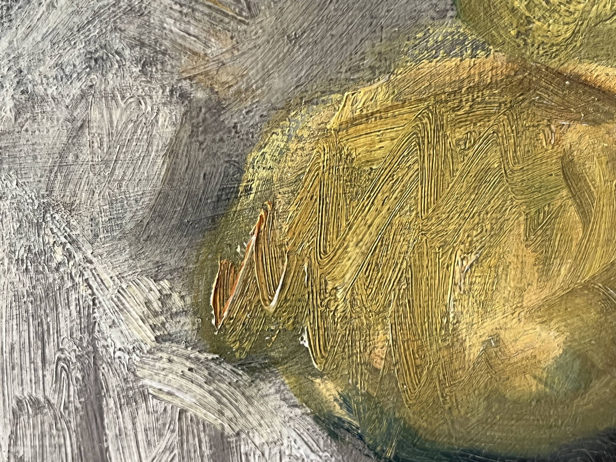 Oil on canvas still life with fish from the 1920s, antique painting.