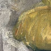 Oil on canvas still life with fish from the 1920s, antique painting.