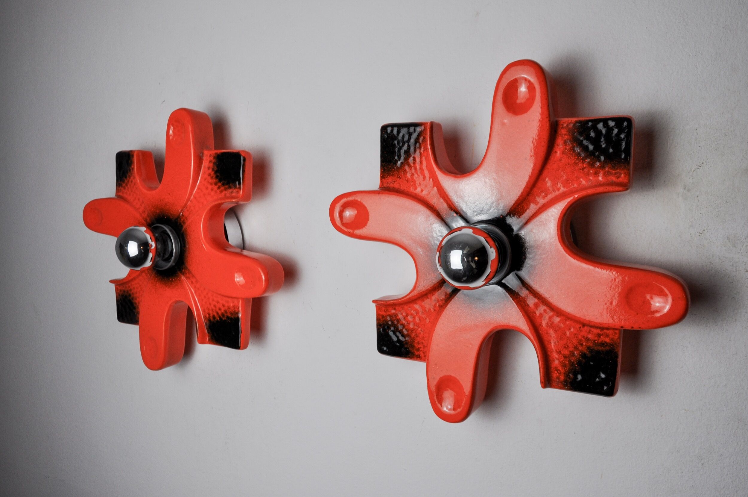 Pair of puzzle sconces by hustadt leuchten red ceramics, germany, 1960