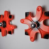 Paire d'appliques puzzle par hustadt Leuchten céramique rouges, allemagne, 1960