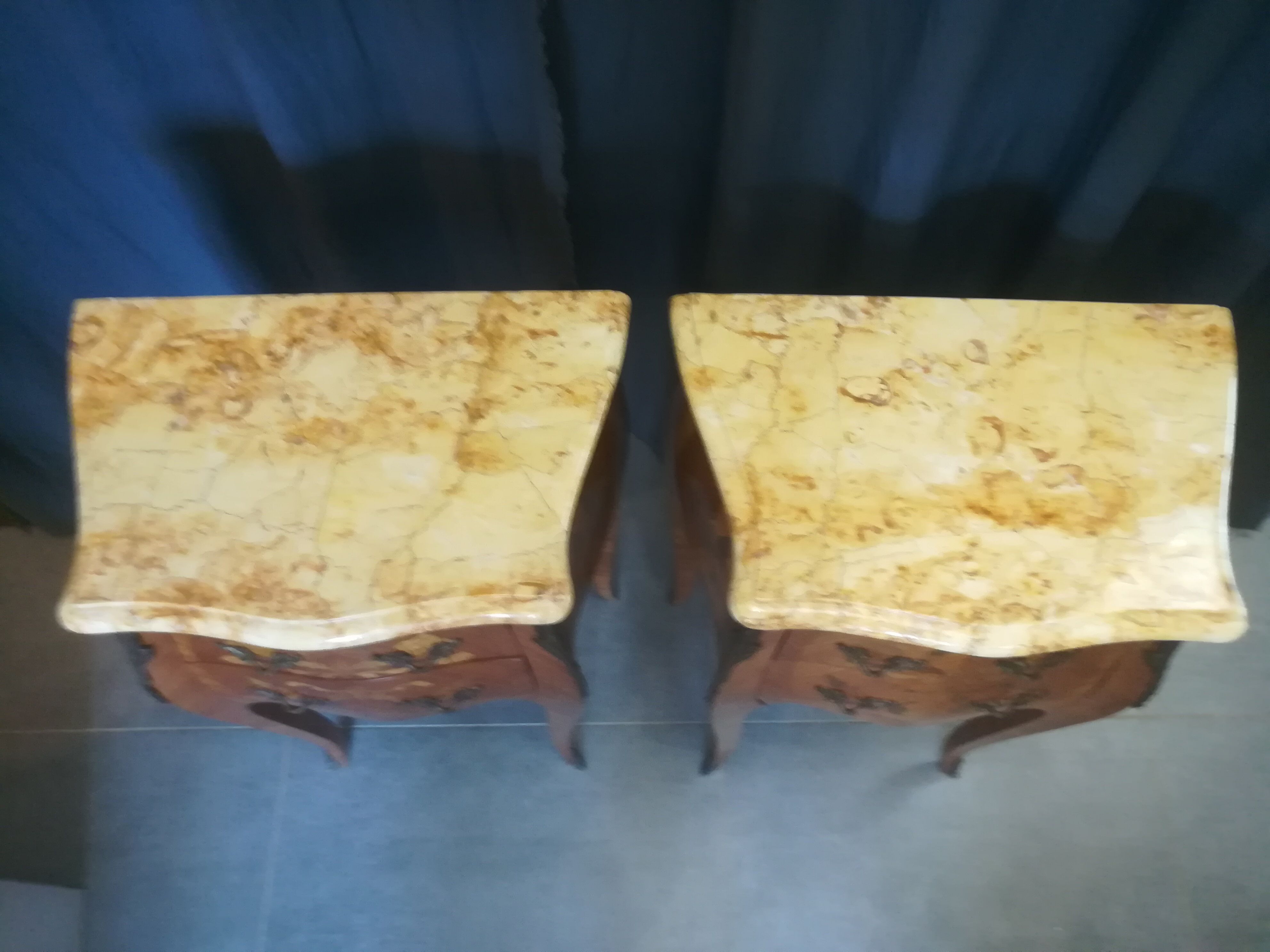 Pair of Louis XV style bedside tables in marquetry