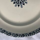 Lot of 12 old flat plates and 2 dishes, Terre de fer Henri II Salins