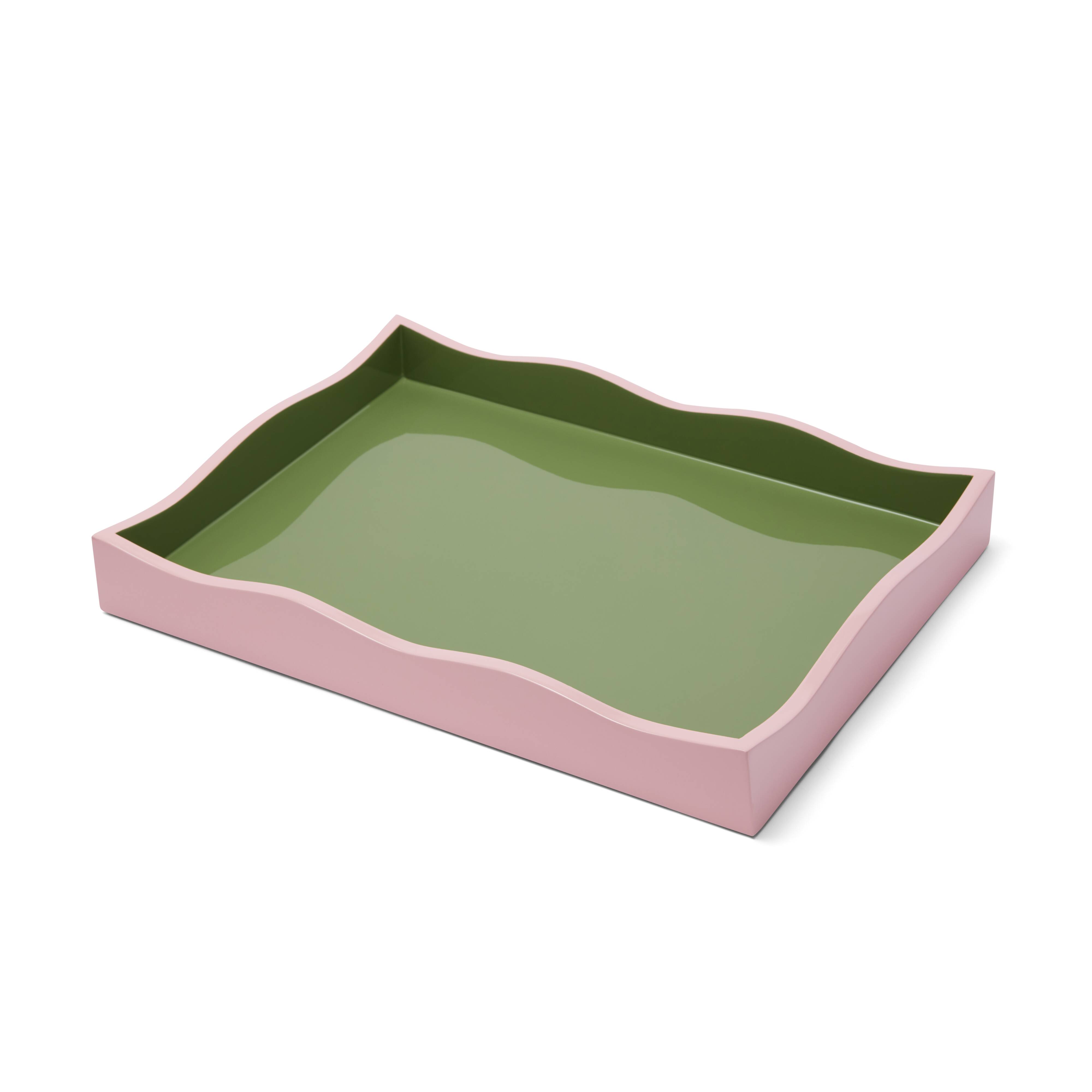 Plateau en laque rose et vert