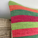 Turkish kilim cushion with stripes green red orange and blue 50x50cm