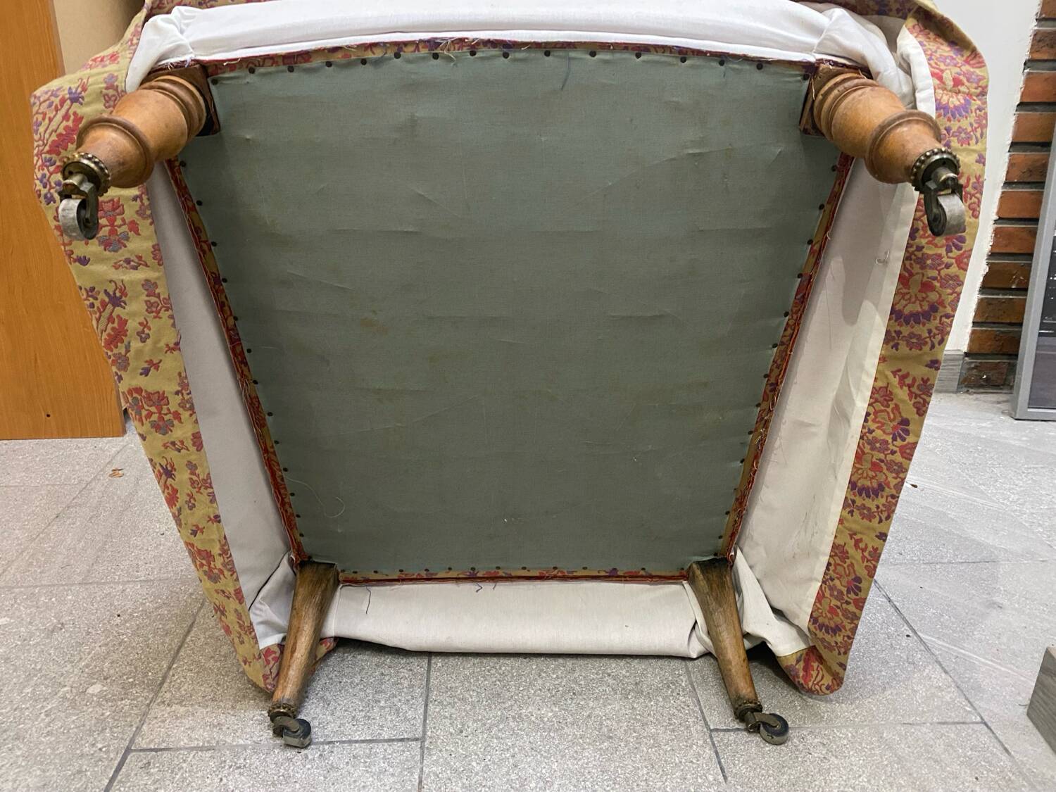 Antique English armchair with Liberty floral tapestry