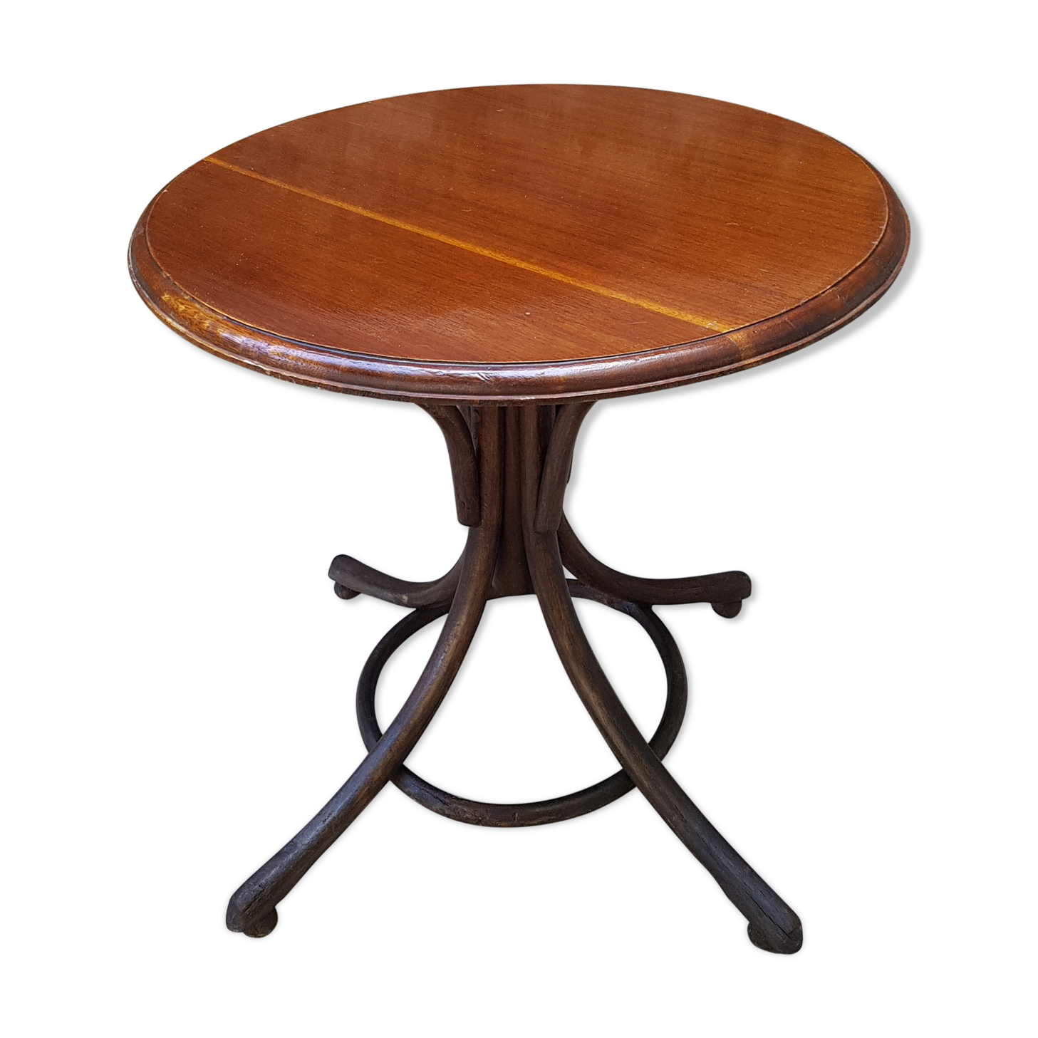 Coffee or round side table, curved wood, original label Ed Auricoste - Cahors (Lot) SB