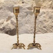 Pair of gilded bronze candlestick holders in brutalist style from around 1970.