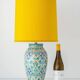Spanish Moorish ceramic table lamp, new saffron silk shade.