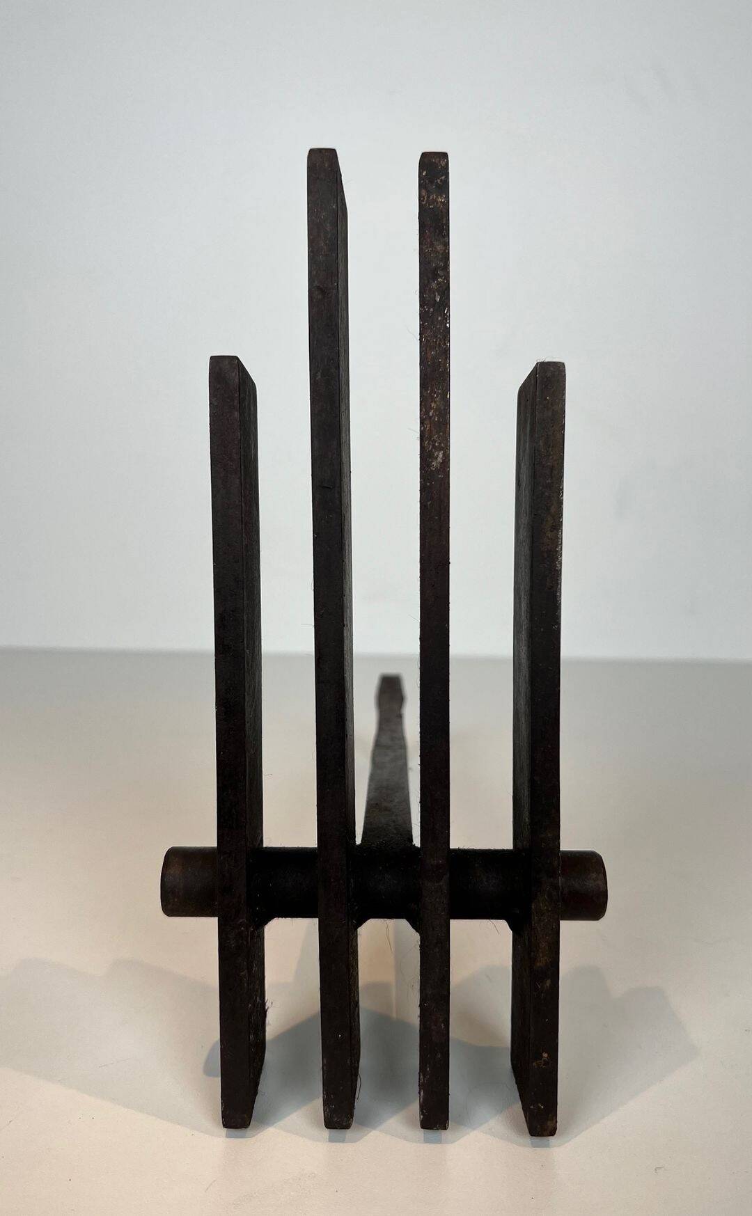 Pair of Modernist Steel Andirons