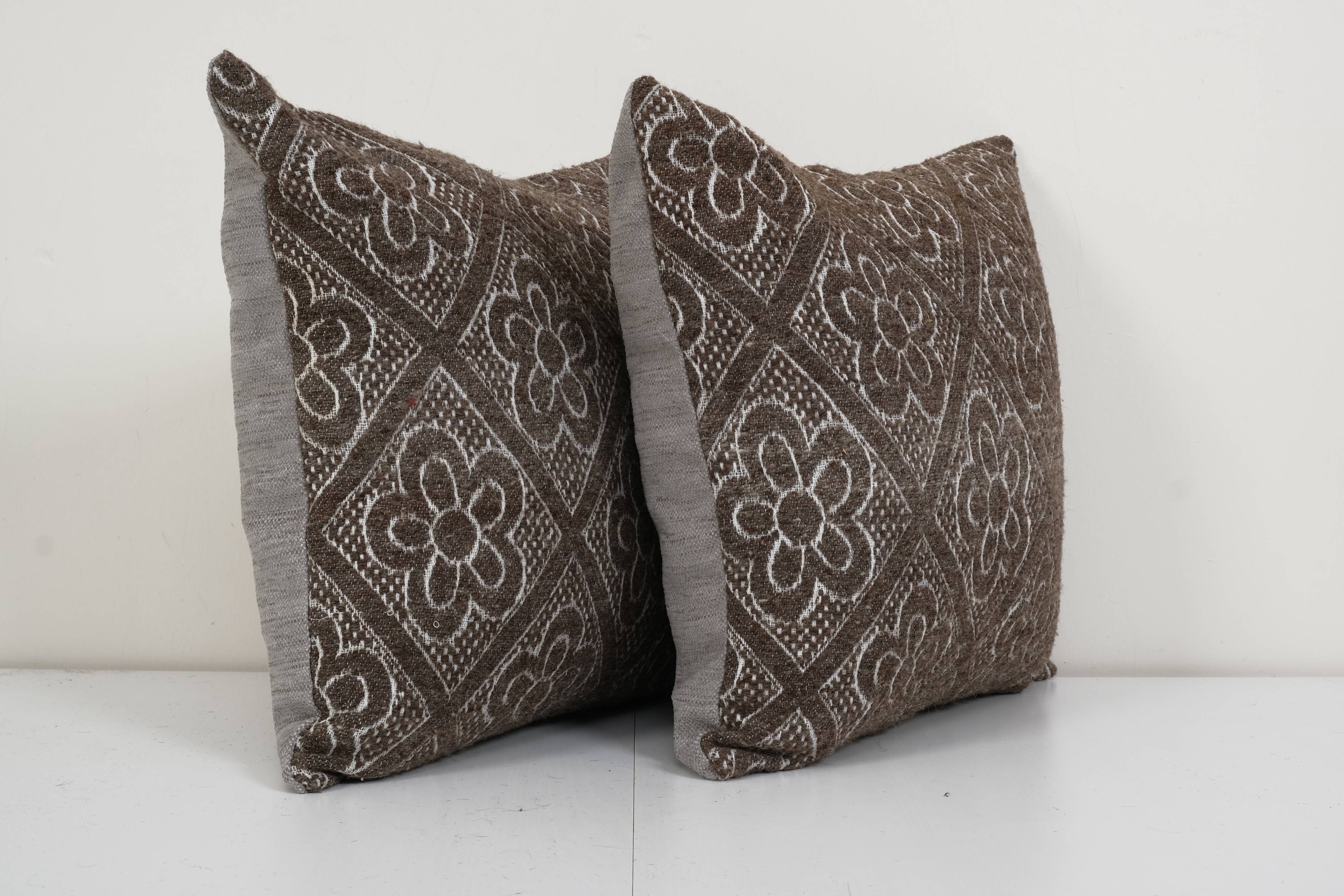 Set of two organic wool outdoor turkish old kilim pillow covers