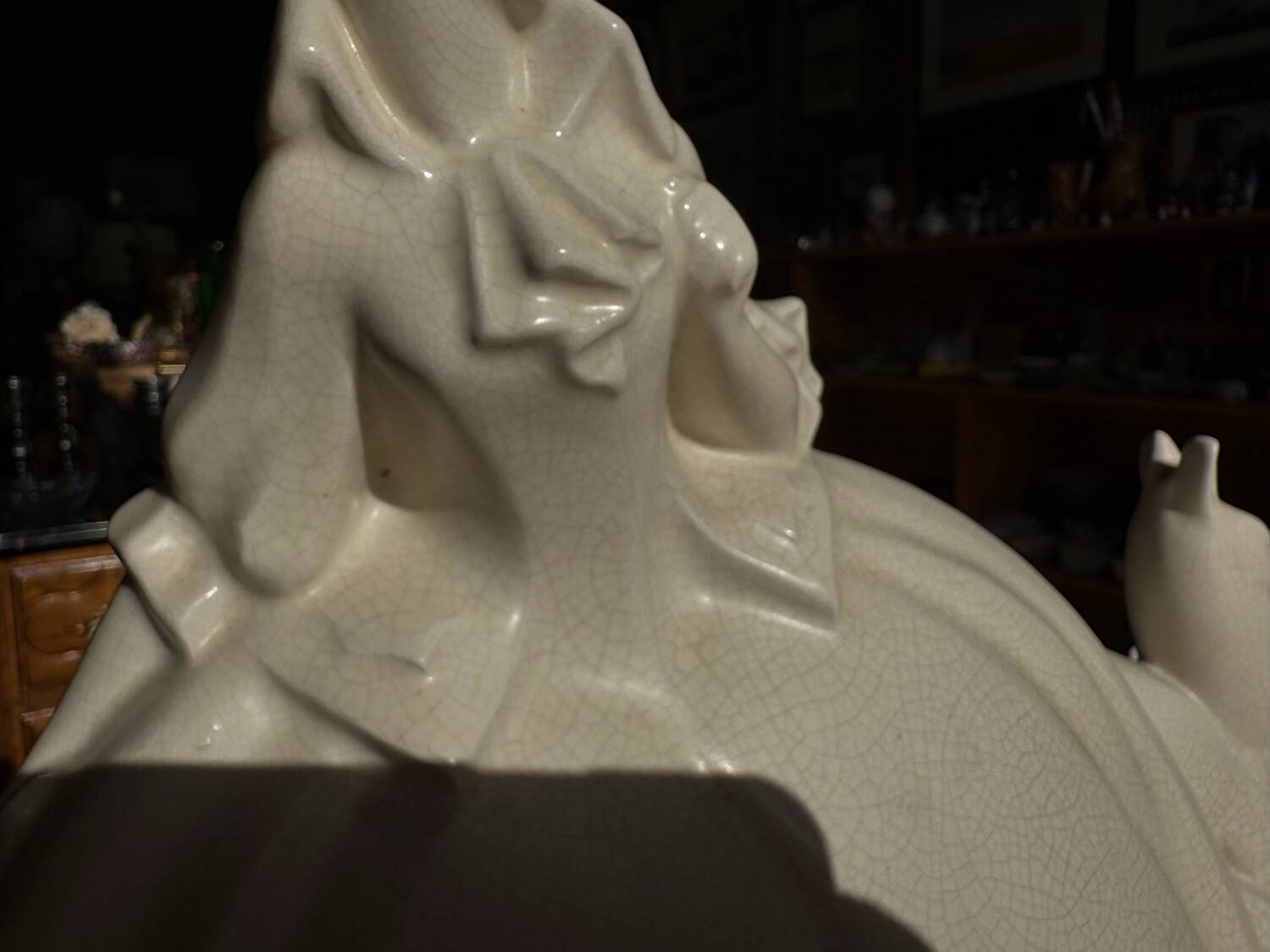 Large Art Deco sculpture attributed to Lejan – Lady and Gazelle – earthenware