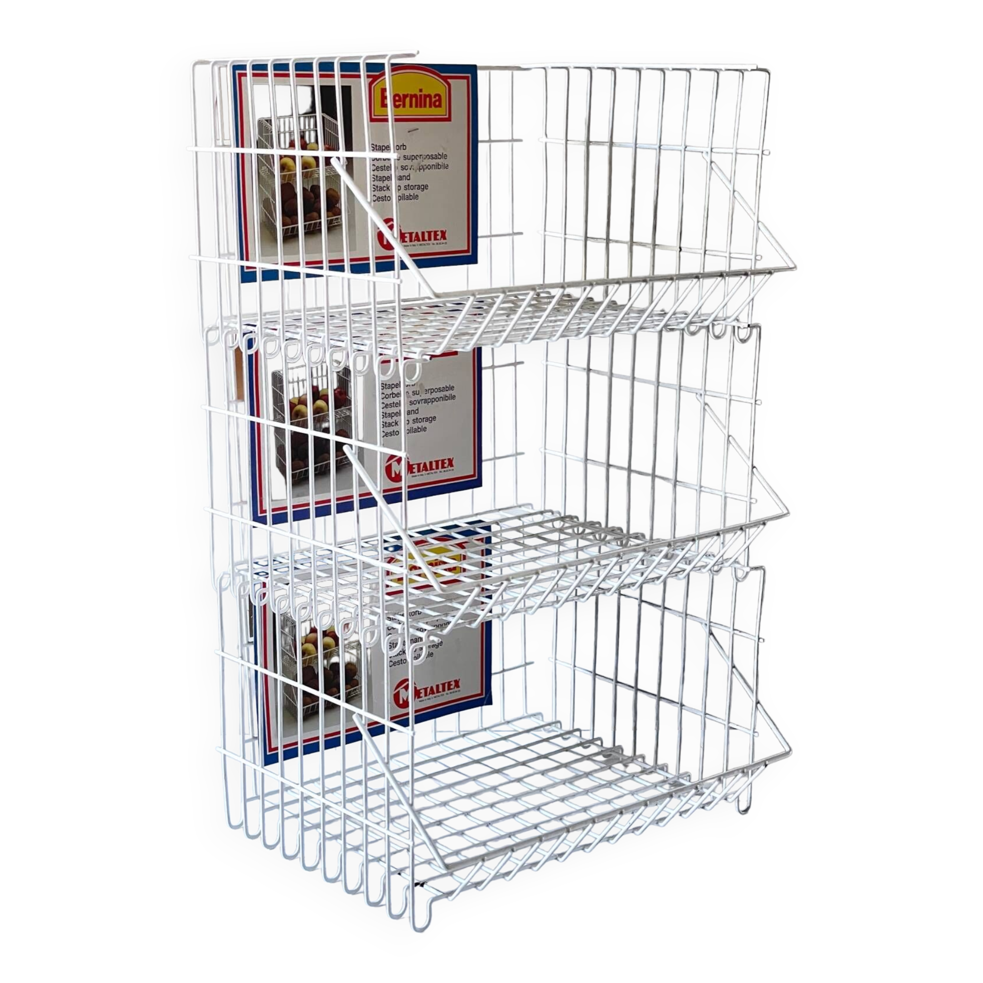 Trio of stackable steel wire baskets vintage italy