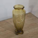 Large Art Deco yellow glass vase