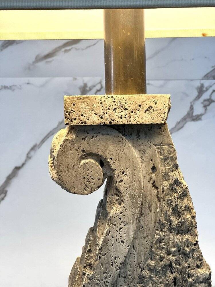 Large Travertine and Stone Table Lamp, 1970s